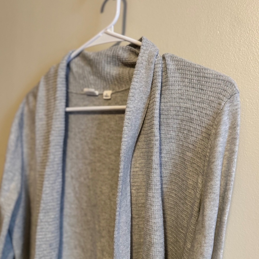 Gray Open Front Cardigan Sweater Casual Knit‎ Lightweight Drape